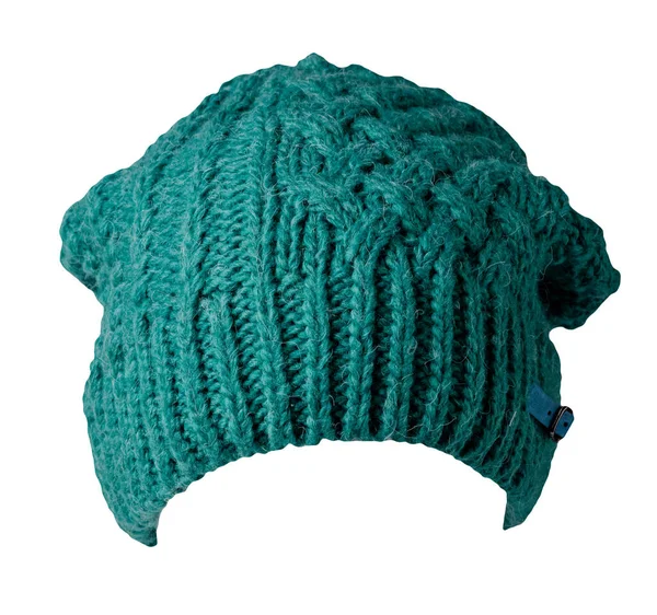 女の緑の帽子 白い背景に隔離されたニット帽 — ストック写真