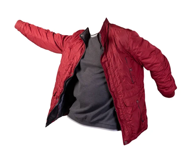赤いジャケットとグレーの白いセーターは白い背景に隔離されています — ストック写真