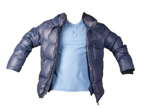男性用ライトブルーのTシャツとブルーのジャケットがホワイトを基調に隔離されています カジュアルウェア — ストック写真