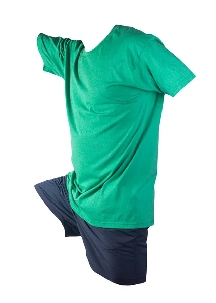 Men Dark Blue Sports Shorts Retro Heather Green Shirt Isolated — Stock Photo, Image