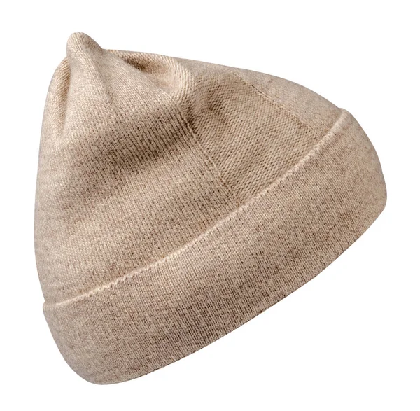 Chapeau Beige Pour Femme Chapeau Tricoté Isolé Sur Fond Blanc — Photo