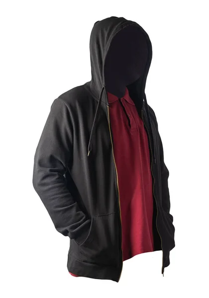 Black Sweatshirt Iron Zipper Hoodie Burgundy Shirt Isolated White Background — Stock Photo, Image