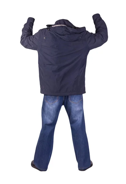 Jeans Blu Scuro Scarpe Pelle Nera Giacca Blu Scuro Con — Foto Stock
