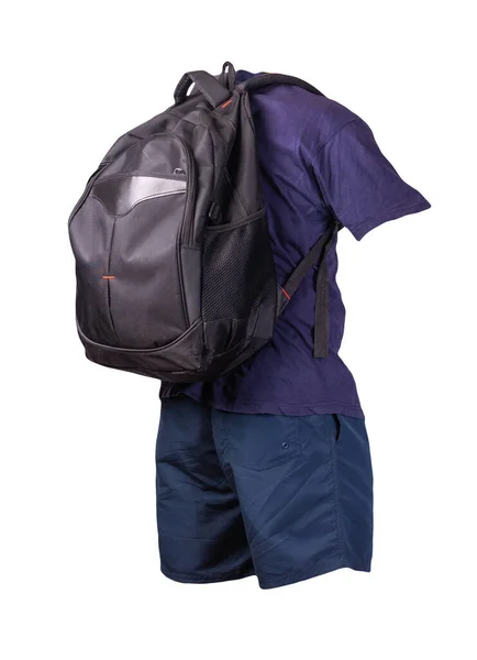 Schwarzer Rucksack Dunkelblaue Sporthose Dunkles Shirt Kleidung Für Jeden Tag — Stockfoto