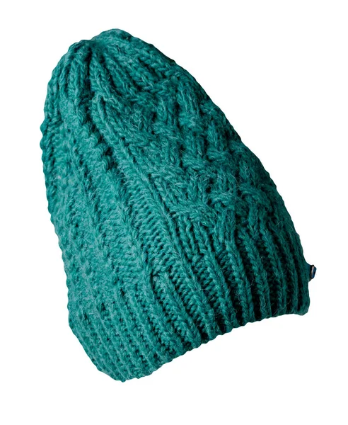 Cappello Verde Donna Cappello Lavorato Maglia Isolato Sfondo Bianco — Foto Stock