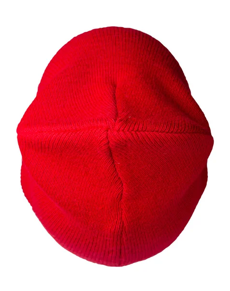 女性の赤い帽子の上からの眺め 白い背景に隔離されたニット帽 — ストック写真