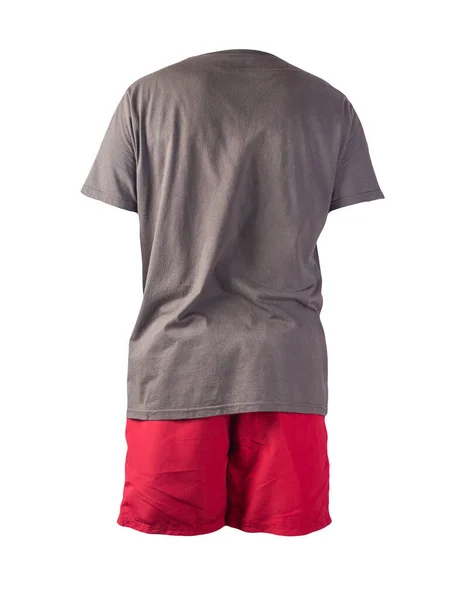 Pantaloncini Sportivi Rossi Uomo Shirt Grigia Isolata Sfondo Bianco Abbigliamento — Foto Stock