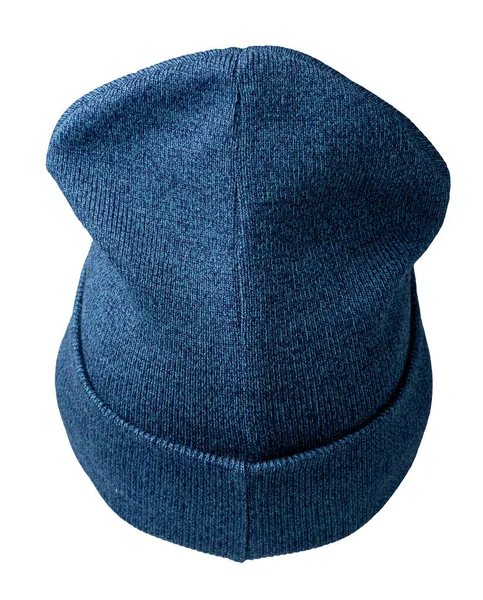 Πλεκτό Μπλε Καπέλο Απομονωμένο Λευκό Φόντο Αξεσουάρ Καπέλου Μόδας Για — Φωτογραφία Αρχείου