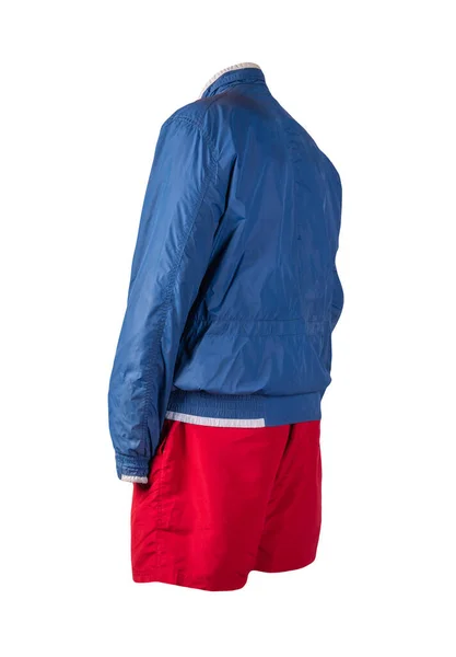 Heren Blauwe Witte Jas Sport Rode Shorts Geïsoleerd Witte Achtergrond — Stockfoto