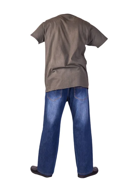 Jeans Blu Scuro Scarpe Pelle Nera Shirt Grigia Isolata Sfondo — Foto Stock