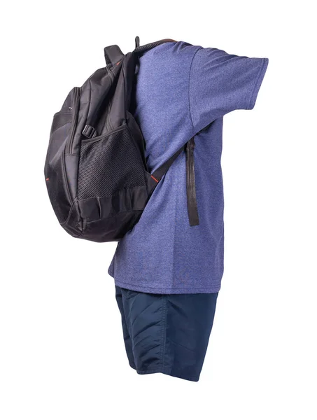 Schwarzer Rucksack Dunkelblaue Sporthose Schwarzes Shirt Der Marke Heidekraut Auf — Stockfoto