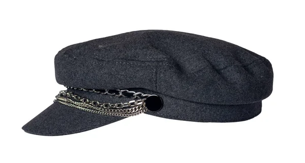 Mode Dunkelgrauen Hut Mit Visier Isoliert Auf Weißem Hintergrund Kappe — Stockfoto
