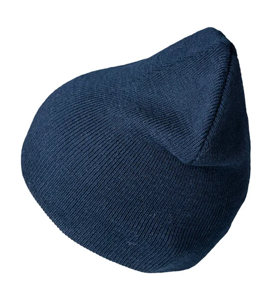 Cappello Donna Blu Scuro Cappello Lavorato Maglia Isolato Sfondo Bianco — Foto Stock