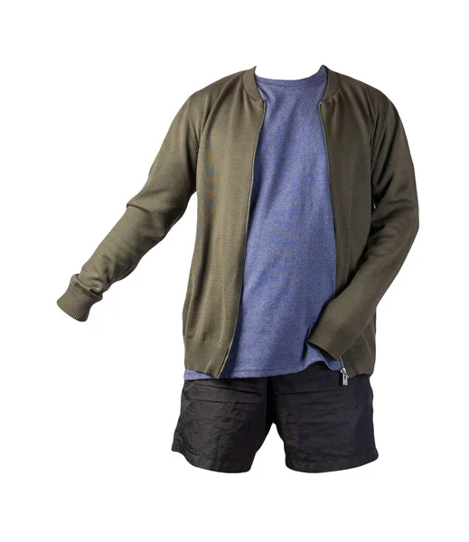 Chaqueta Bombardero Para Hombre Verde Oscuro Camiseta Vintage Brezo Azul — Foto de Stock