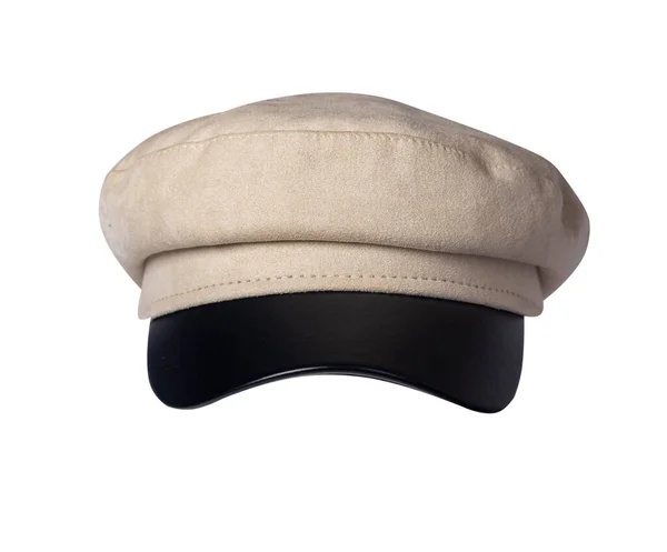 Chapéu Bege Moda Com Viseira Preta Isolada Fundo Branco Cap — Fotografia de Stock