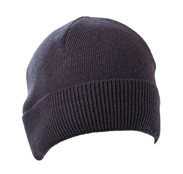 Πλεκτό Σκούρο Γκρι Καπέλο Που Απομονώνεται Λευκό Φόντο Αξεσουάρ Καπέλου — Φωτογραφία Αρχείου