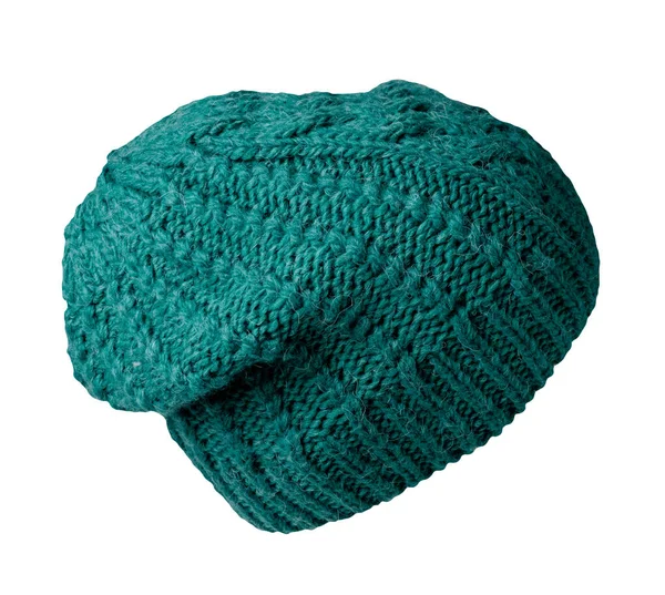 Grüner Hut Für Frauen Strickmütze Isoliert Auf Weißem Hintergrund — Stockfoto