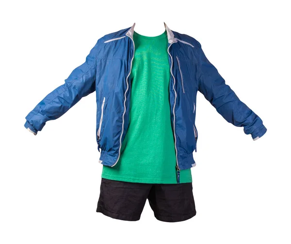 Mens Azul Jaqueta Blusão Branco Retro Urze Shirt Verde Shorts — Fotografia de Stock