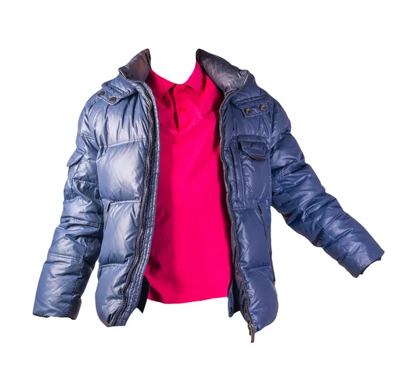 Camiseta Roja Los Hombres Chaqueta Azul Aislado Ropa Background Casual — Foto de Stock