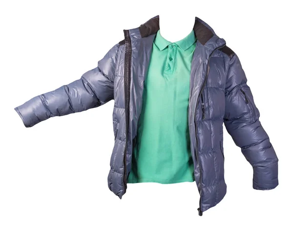 Männer Grünes Shirt Und Blaue Jacke Isoliert Auf Weißem Hintergrund — Stockfoto