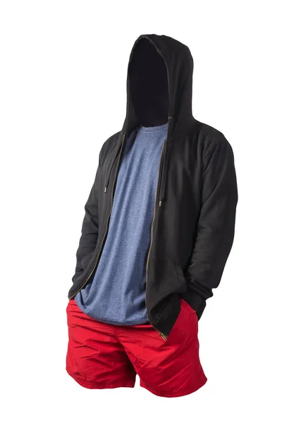 Svart Tröja Med Järn Dragkedja Hoodie Vintage Ljung Marinblå Shirt — Stockfoto