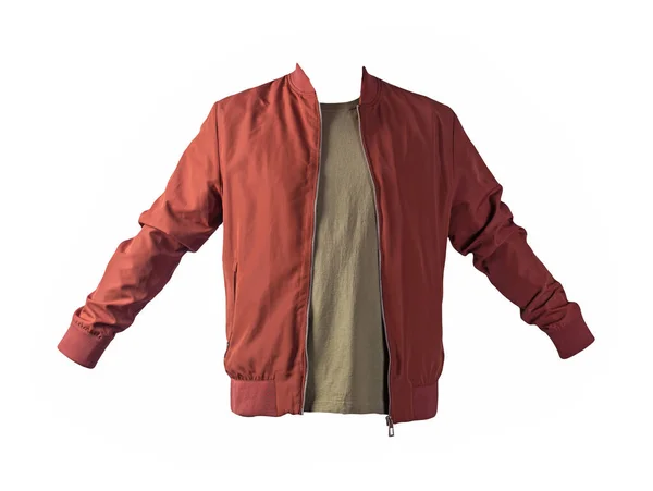 Bomber Shirt Uomo Rosso Scuro Isolati Sfondo Bianco Abbigliamento Casual — Foto Stock