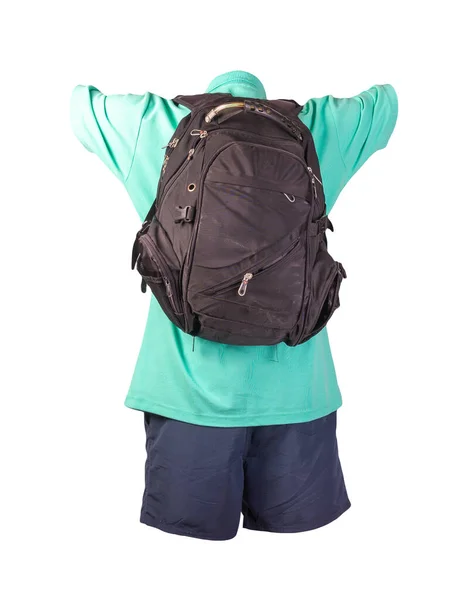 Mochila Preta Calções Esportivos Azuis Escuros Camisa Verde Com Colarinho — Fotografia de Stock