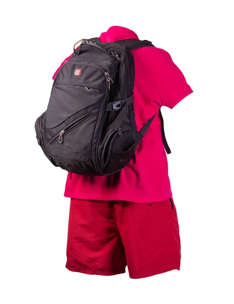 Schwarzer Rucksack Rote Sporthose Rotes Hemd Mit Kragen Und Knöpfen — Stockfoto