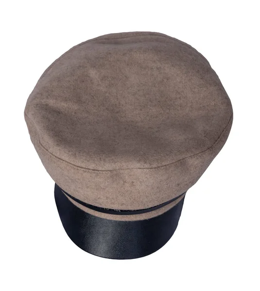 Mode Beige Hatt Med Svart Visir Isolerad Vit Bakgrund Cap — Stockfoto