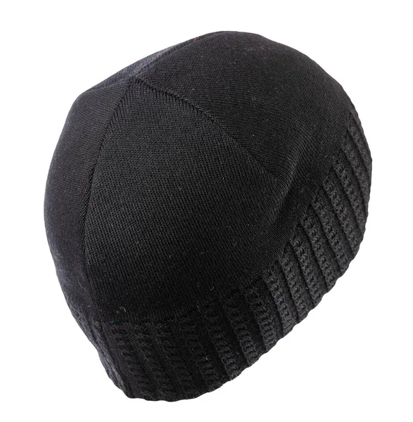 Cappello Nero Lavorato Maglia Isolato Uno Sfondo Bianco Accessorio Cappello — Foto Stock