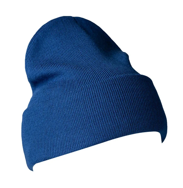 Cappello Blu Lavorato Maglia Isolato Uno Sfondo Bianco Accessorio Cappello — Foto Stock