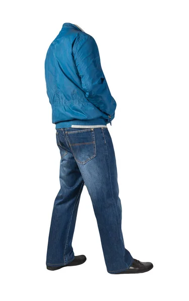 Jeans Azul Escuro Sapatos Couro Preto Casaco Blusão Azul Isolado — Fotografia de Stock