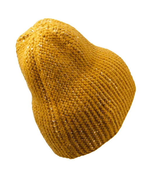 女人的黄色帽子白色背景下孤立的针织帽子 — 图库照片