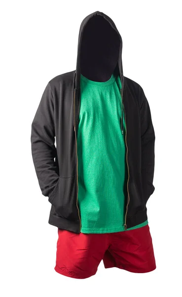 Zwart Sweatshirt Met Ijzeren Rits Hoodie Retro Heide Groen Shirt — Stockfoto