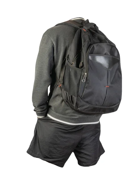 Mochila Negra Sudadera Gris Blanca Pantalones Cortos Negros Aislados Sobre — Foto de Stock