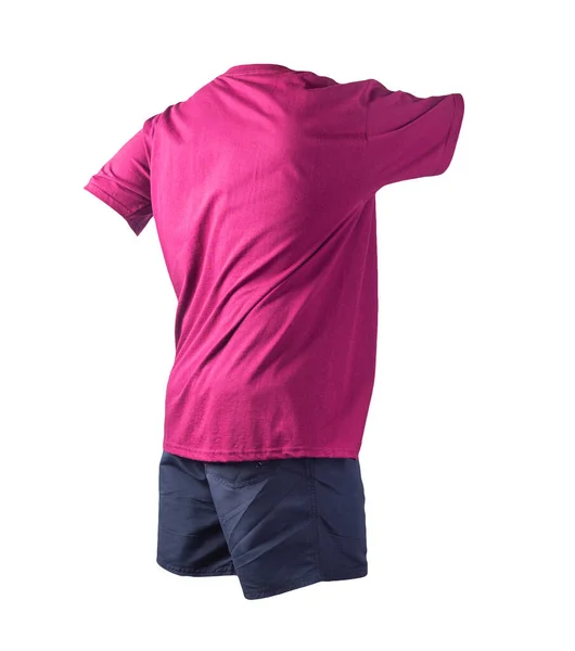 Män Mörkblå Sport Shorts Och Vinrött Shirt Isolerad Vit Bakgrund — Stockfoto