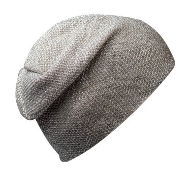 Kadın gri şapkası. Örgü şapka beyaz arkaplanda izole.