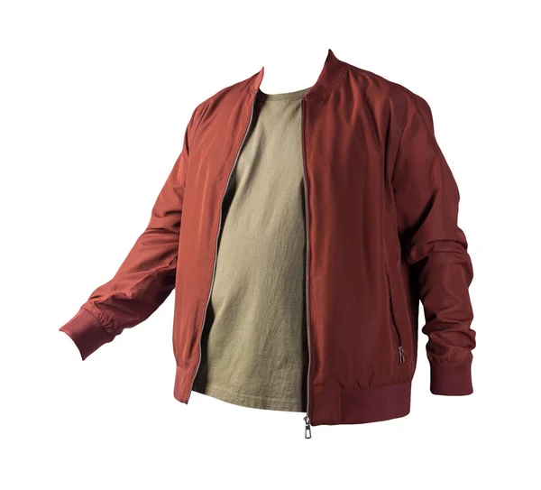 Bomber Shirt Uomo Rosso Scuro Isolati Sfondo Bianco Abbigliamento Casual — Foto Stock