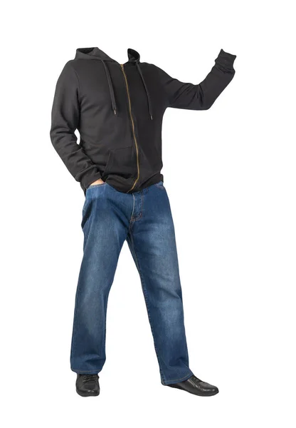Mavi Kot Kapüşonlu Siyah Sweatshirt Beyaz Arka Planda Izole Edilmiş — Stok fotoğraf