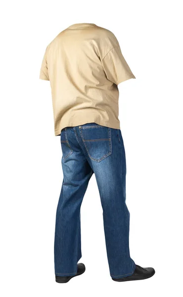 Mörkblå Jeans Svarta Läderskor Beige Shirt Isolerad Vit Bakgrund Tillfällig — Stockfoto