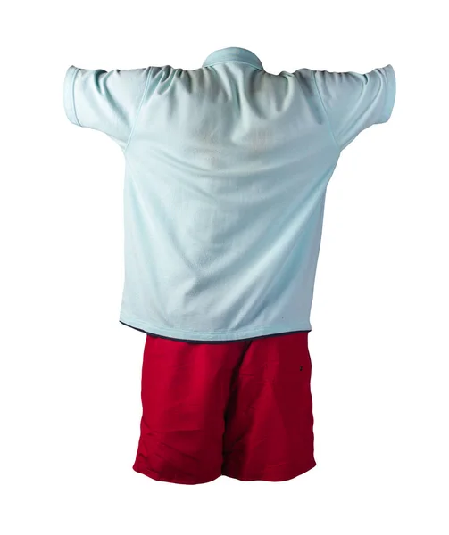 Чоловічі Спортивні Червоні Шорти Бірюзова Сорочка Коміром Ізольовані Білому Тлі — стокове фото