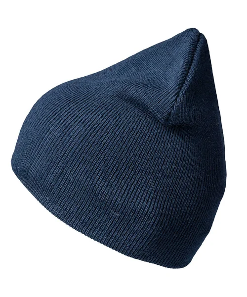 Cappello Donna Blu Scuro Cappello Lavorato Maglia Isolato Sfondo Bianco — Foto Stock