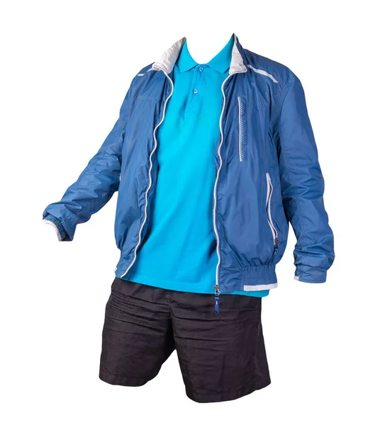 Men Blue White Jacket Windbreaker Blue Shirt Black Sports Shorts — Stock Photo, Image