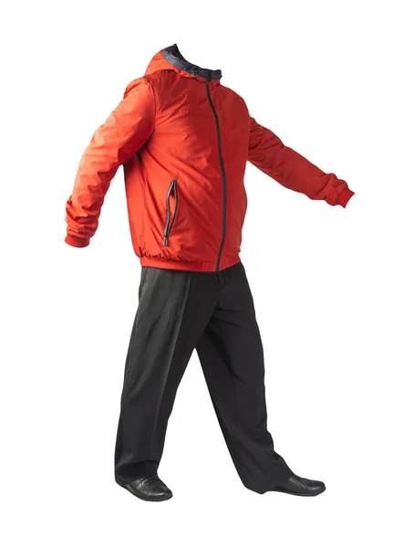 Jaqueta Vermelha Masculina Com Capuz Calças Pretas Sapatos Couro Preto — Fotografia de Stock