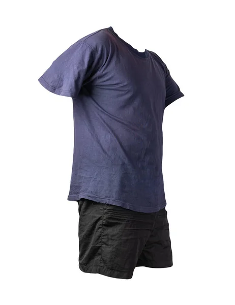 Men Black Sports Shorts Dark Blue Shirt Isolated White Background — Stock Photo, Image