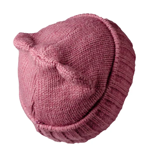 Cappello Rosa Donna Cappello Lavorato Maglia Isolato Sfondo Bianco — Foto Stock