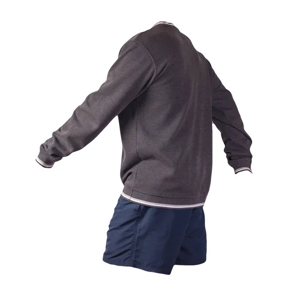 Grå Sweatshir Och Mörkblå Sport Shorts Isolerad Vit Bakgrund Fritidskläder — Stockfoto