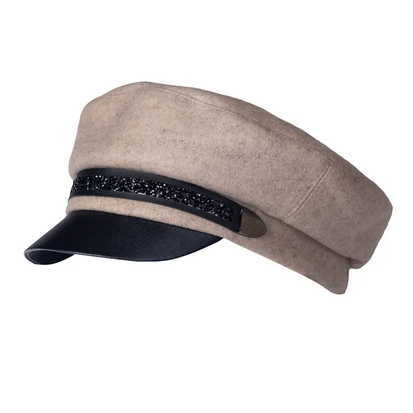 Mode Beige Hatt Med Svart Visir Isolerad Vit Bakgrund Cap — Stockfoto