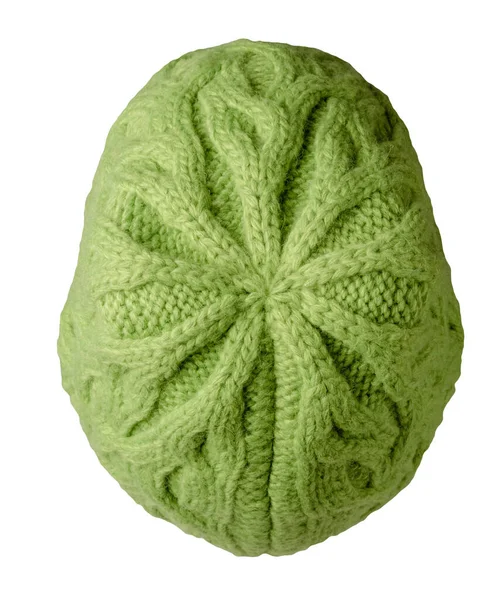 Women Green Hat Top View Knitted Hat Isolated White Background — Stock Photo, Image