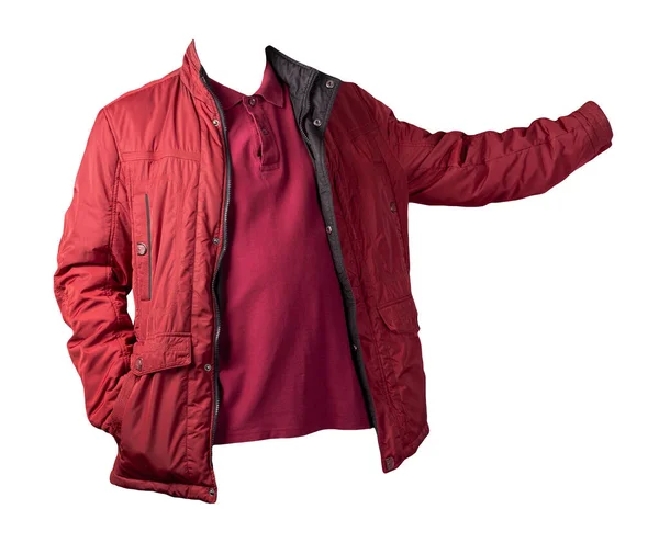 Shirt Borgonha Masculina Casaco Vermelho Isolado Roupas Brancas Background Casual — Fotografia de Stock